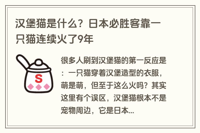汉堡猫是什么？日本必胜客靠一只猫连续火了9年