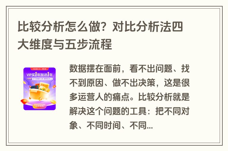 比较分析怎么做？对比分析法四大维度与五步流程
