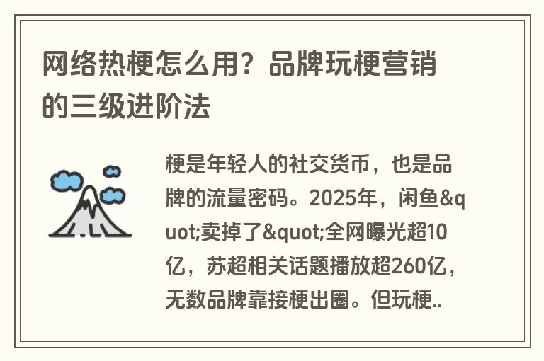 网络热梗怎么用？品牌玩梗营销的三级进阶法
