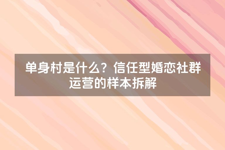 单身村是什么?信任型婚恋社群运营的样本拆解 单身村是什么?信任型婚恋社群运营的样本拆解