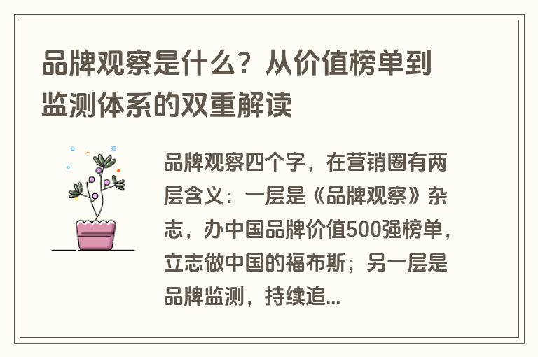 品牌观察是什么？从价值榜单到监测体系的双重解读