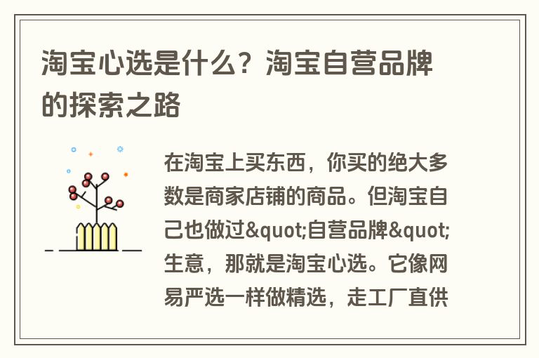 淘宝心选是什么？淘宝自营品牌的探索之路