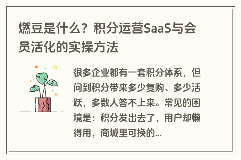 燃豆是什么？积分运营SaaS与会员活化的实操方法