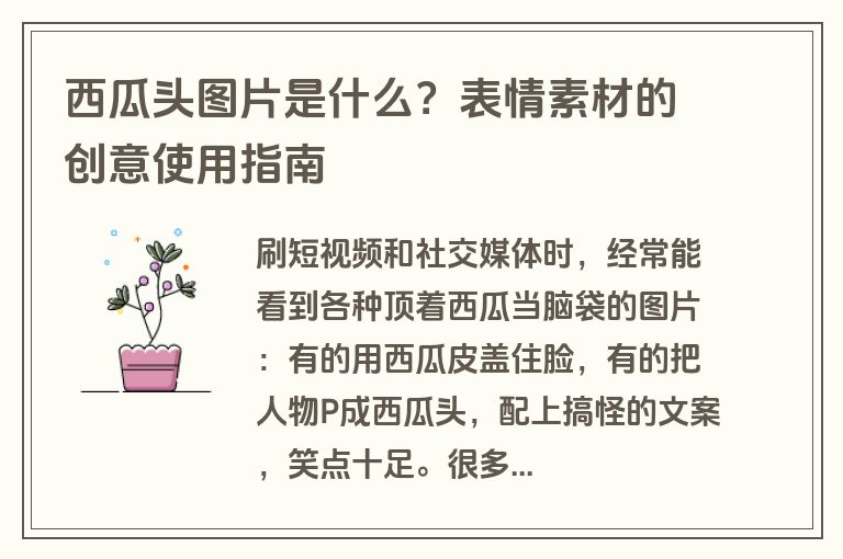 西瓜头图片是什么？表情素材的创意使用指南