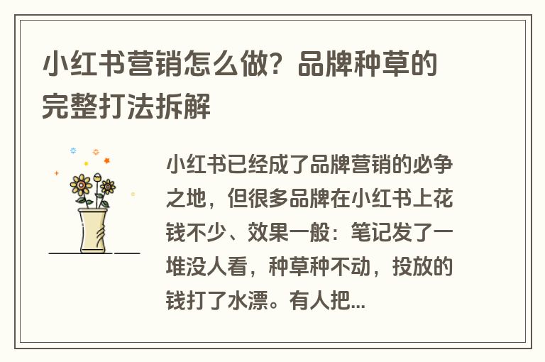 小红书营销怎么做？品牌种草的完整打法拆解