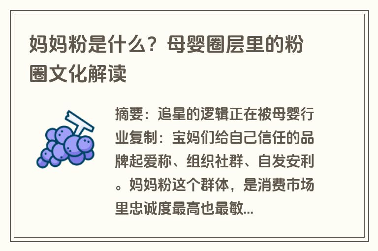 妈妈粉是什么？母婴圈层里的粉圈文化解读