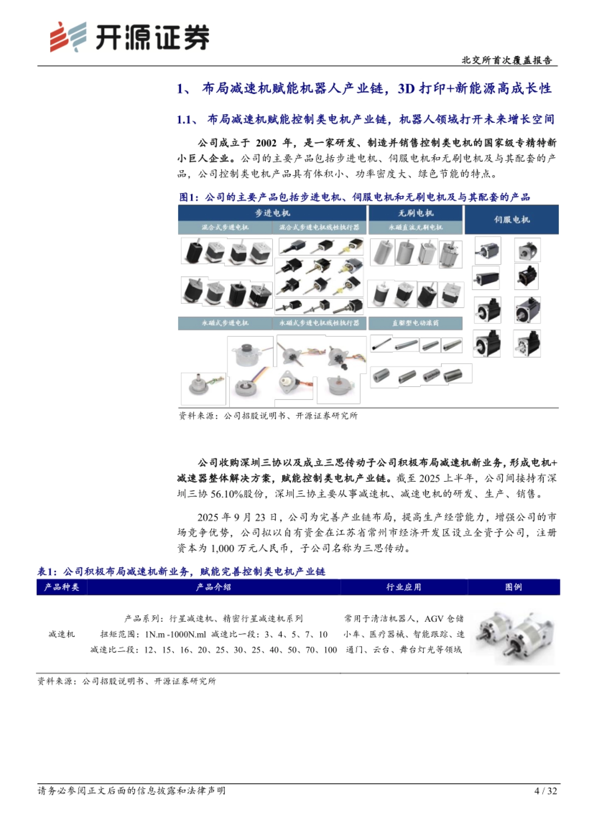 公司主要产品包括步进电机、伺服电机和无刷电机及配套产品