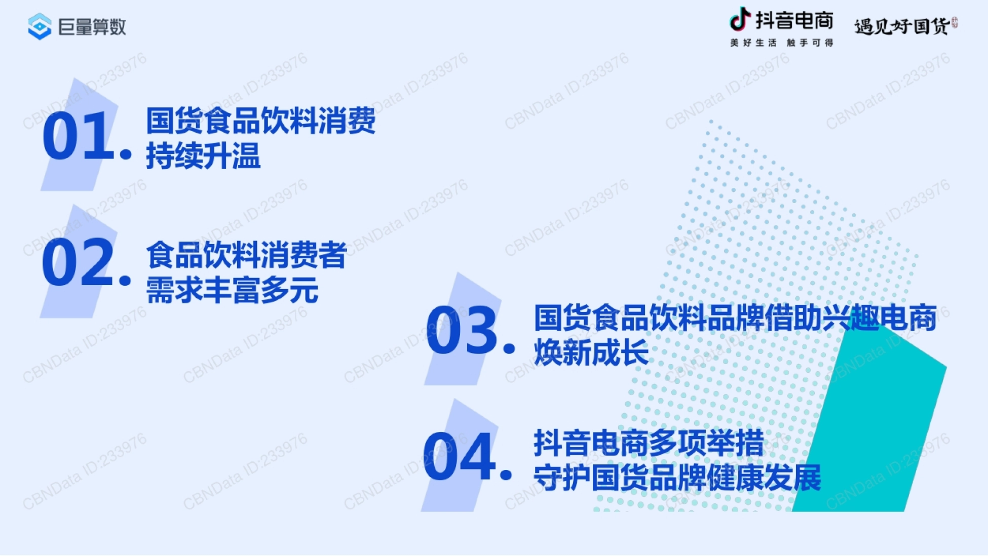 国货食品饮料消费 持续升温 02. 食品饮料消费者 需求丰富多元 03. 国