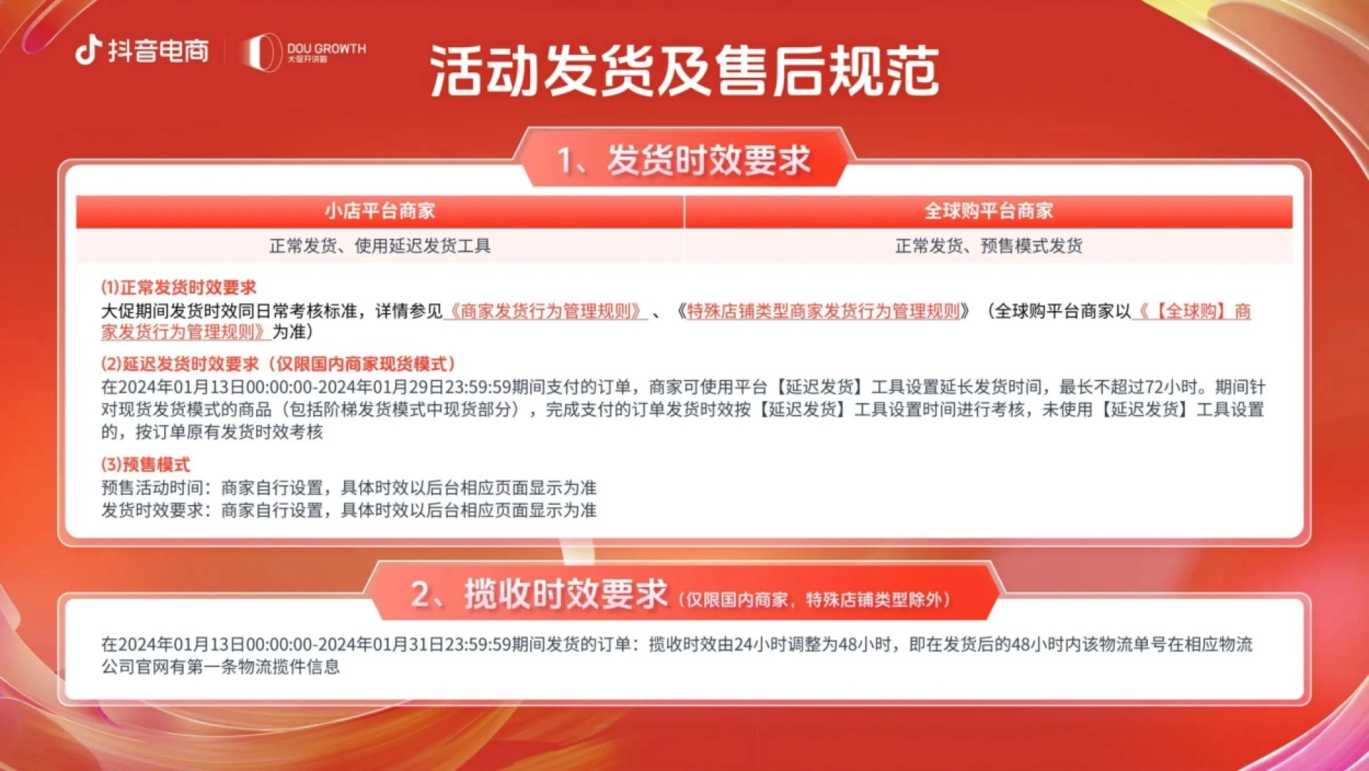 年货节活动发货及售后规范 延迟发货工具72小时与揽收时效48小时