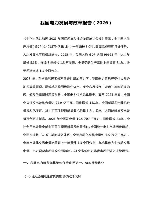 2026我国电力发展与改革报告-中能传媒