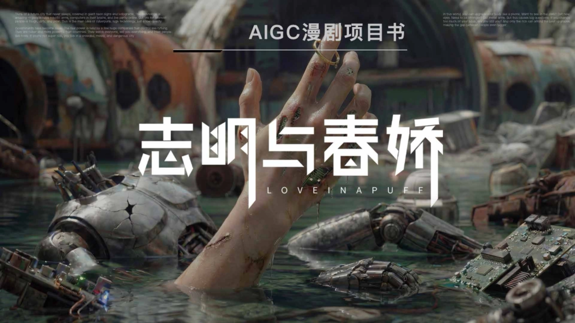 AIGC漫剧志明与春娇项目书方案封面 近未来科幻爱情题材