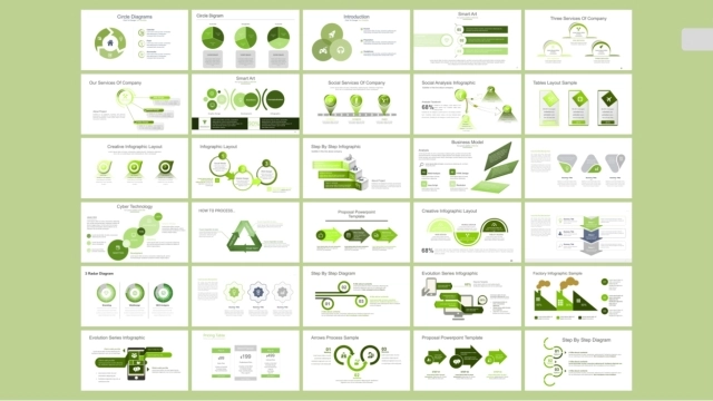 三项关系图（绿色 30P PPT）